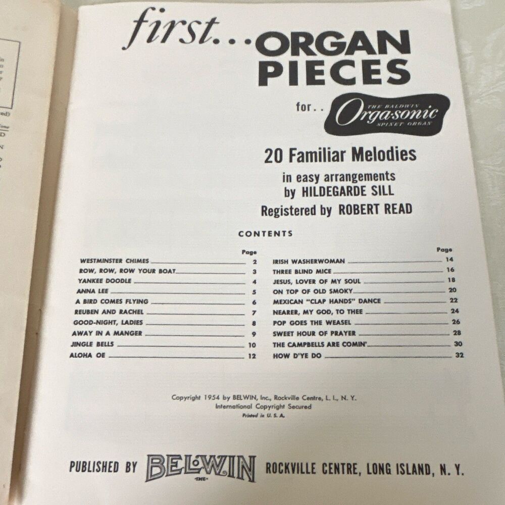Vintage First Organ Pieces for Baldwin Orga-sonic Spinet Organ Hildegarde Sill - Picture 7 of 10